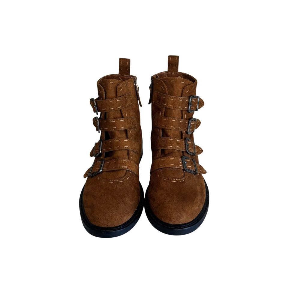 Aerosoles Brown Buckle Moto Ankle Boots Women’s Size 8.5 Faux Suede Combat Boots